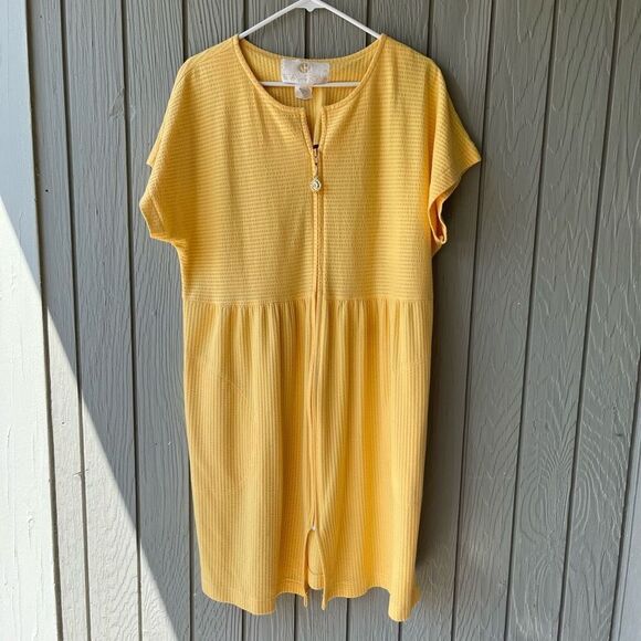 Vintage Stan Herman Yellow Zip Lounge Dress w/ Sun Zipper Pull Sz L Pockets - Picture 6 of 8